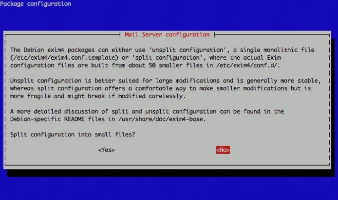 Exim config file splitting configuration on Debian 5.